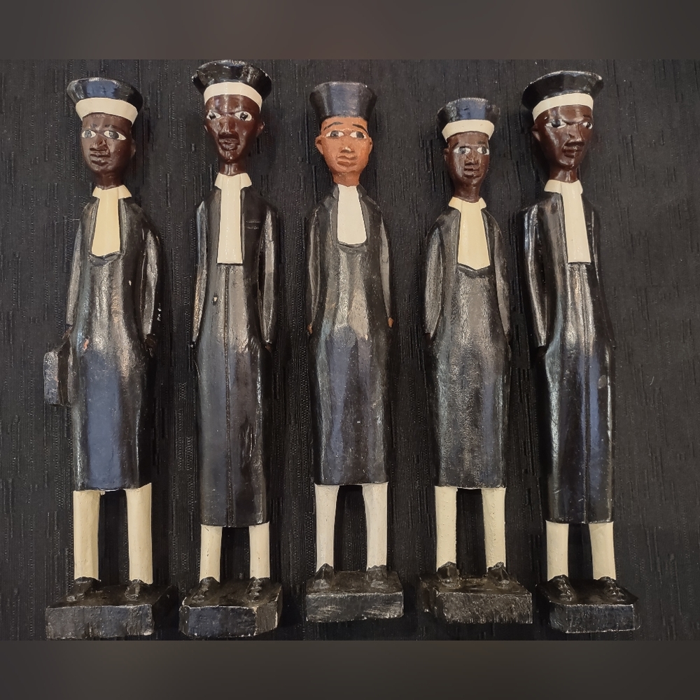 Hand carved African Colonial wood Barrister/Judge figures Set of 5